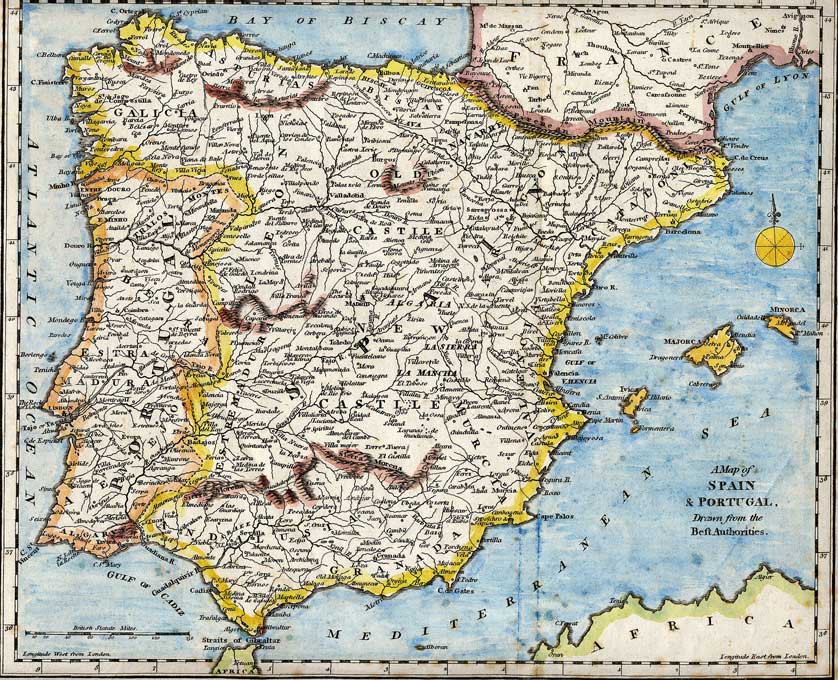 Mapa de Portugal y España.