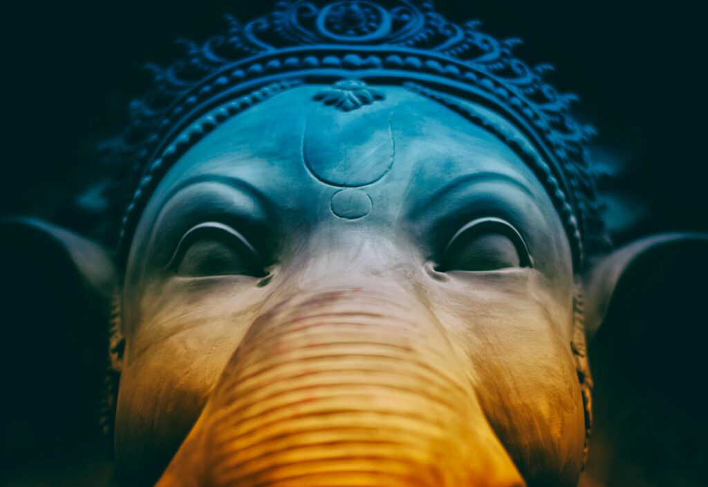 Intricate elephant sculpture resembling Ganesh, showcasing beautiful artistry.